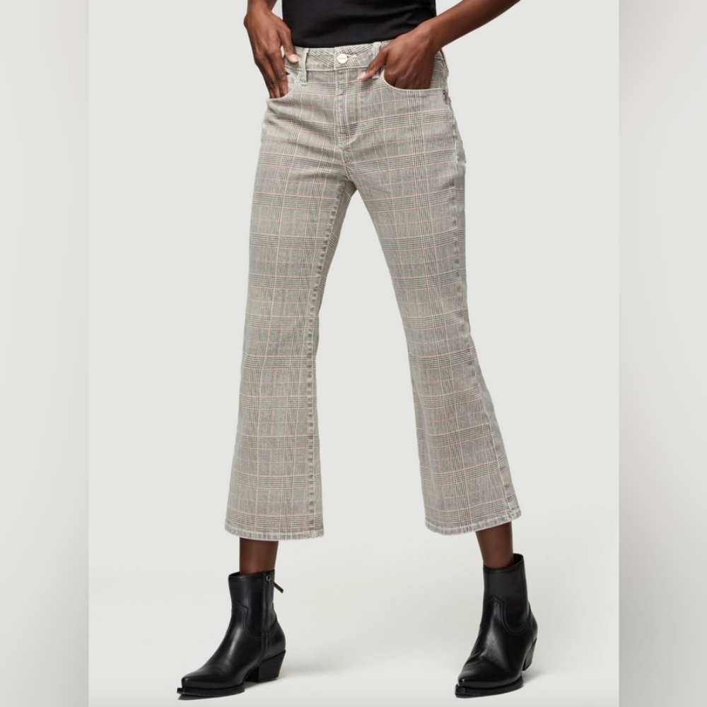 Frame Le Crop Mini Boot Oxford Plaid Jeans NWT Women’s Size 30 Ivory Academia